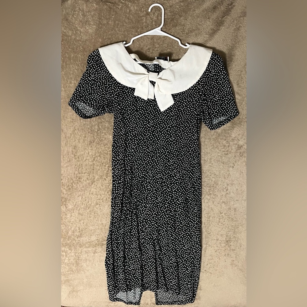 Scarlett Black and White Dress with Bow Collar